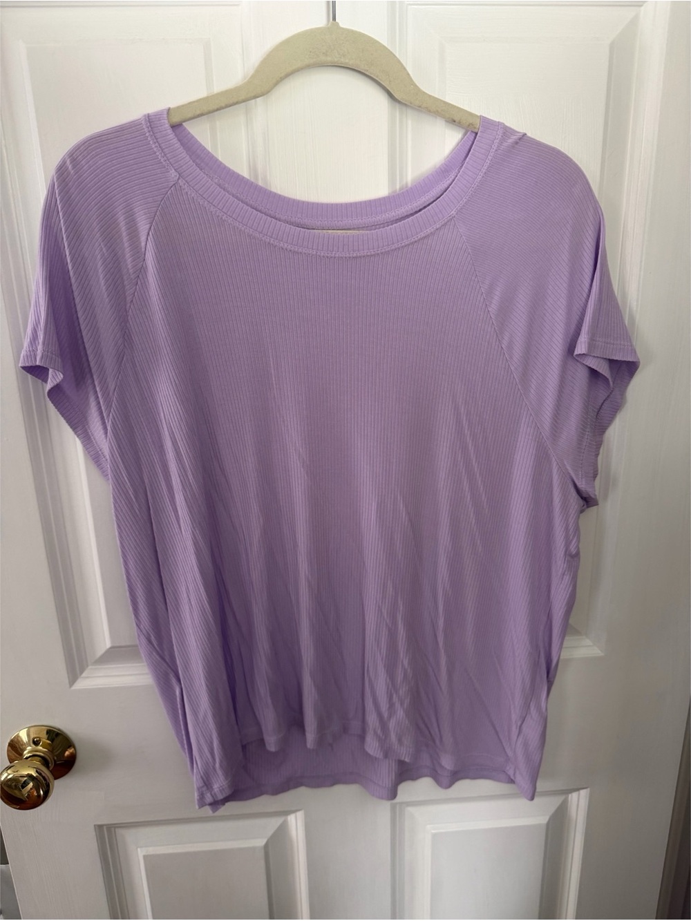 Women's Lavender Ribbed Short-Sleeve Top